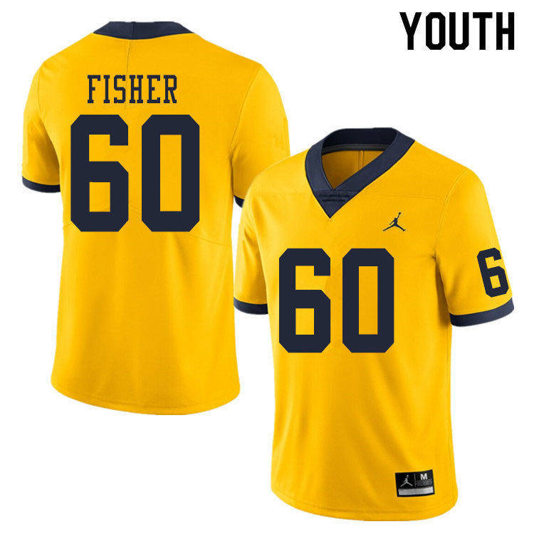 Youth #60 Luke Fisher Michigan Wolverines College Football Jerseys Sale-Yellow